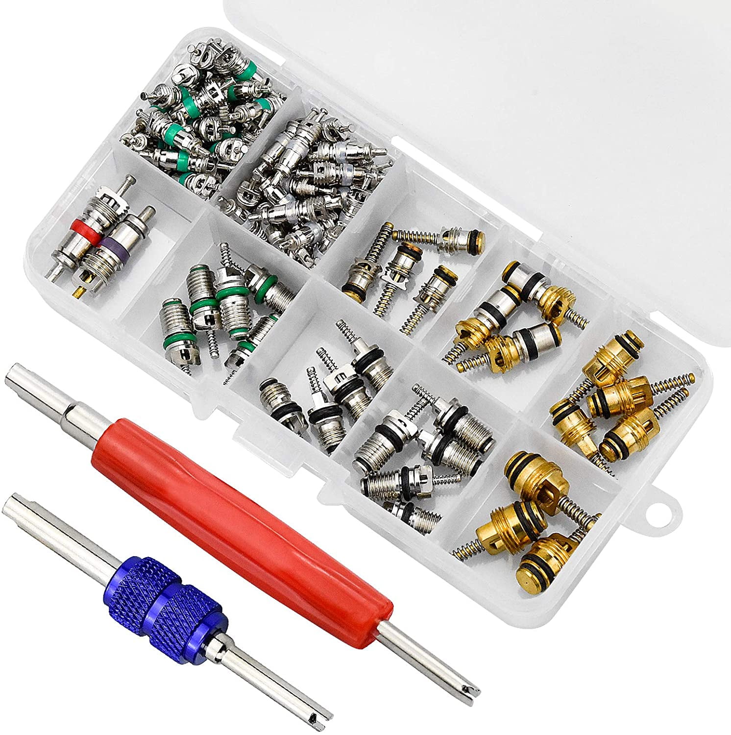 102 Piece Assorted A/C Schrader Valve Core and Tool HVAC R134a Kit in