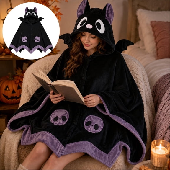 Cute Bat Blanket Hoodie 2026 Oversized Wearable Bat Blanket Hoodie Adult Warm Hooded 2026 Halloween Bat Wearable Blankets Cape Wrap Holiday Halloween Gift for Women