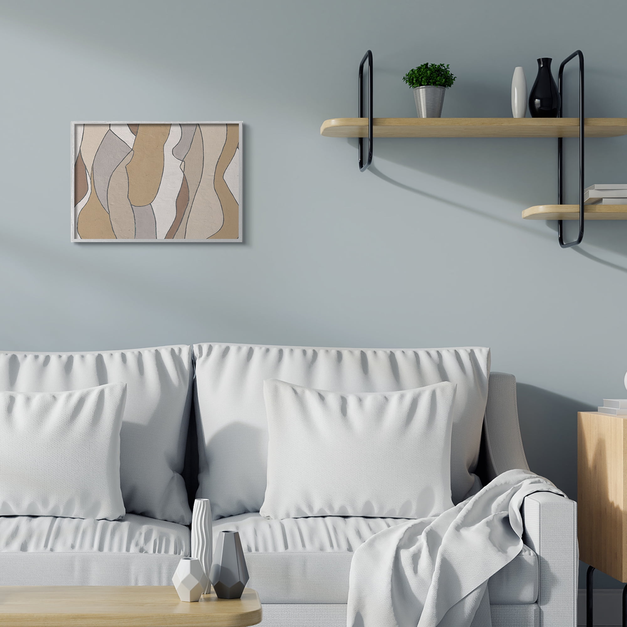 Stupell Industries Abstract Curved Body Shapes Brown Beige Neutral Abstract Painting Gray Framed Art Print Wall Art, 16 x 20