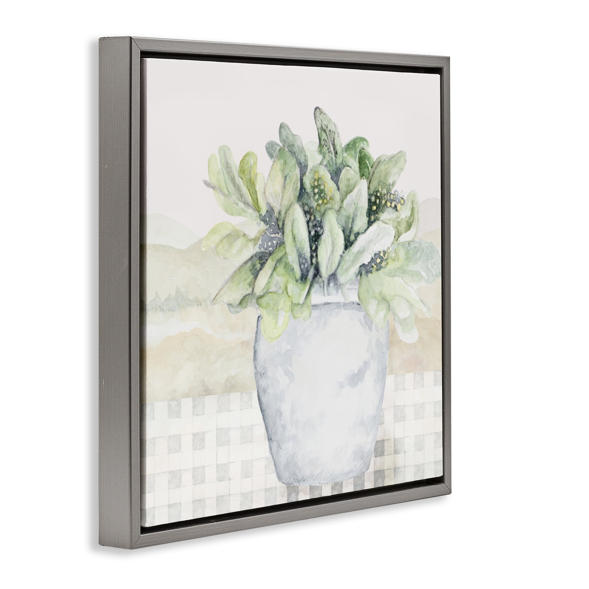 Stupell Industries Potted Farm Herbs Arrangement Gray Framed Floater Canvas Wall Art, design by Janice Gaynor