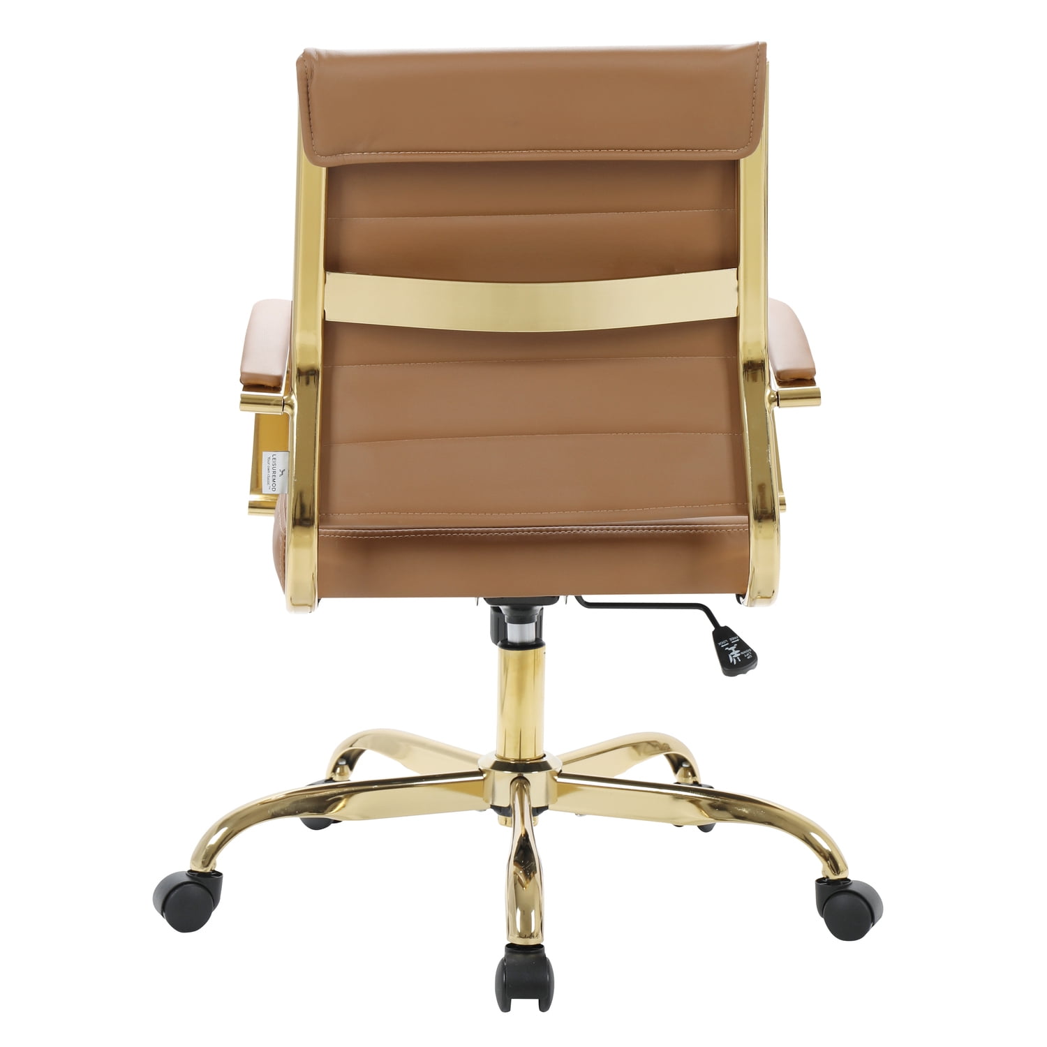 Coastal Charm Office Chair - Leather & Gold Frame - Adjustable