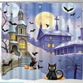 thumbnail image 1 of Whimsical Halloween Shower Curtain - Full Moon, Cats & Pumpkins Design, 1 of 5