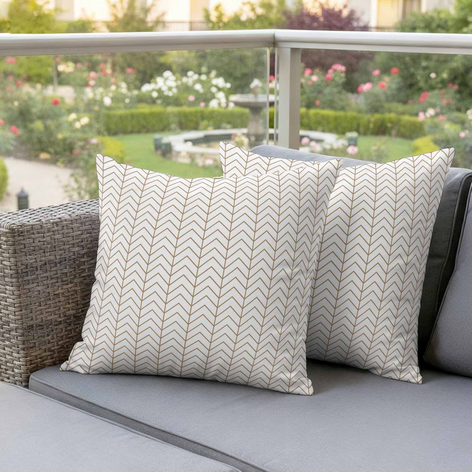 Simple Line White Outdoor Waterproof Pillow Covers, Beige Modern Art Geometric Decorative Square Throw Pillowcase Sofa Cushion Sham for Patio/Couch/Chair, 26"x26" 2 Pack
