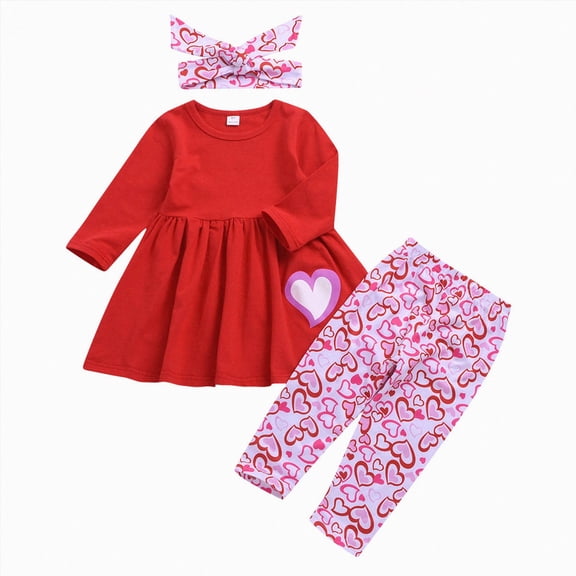 yboeqw Baby Girl Outfits Cute Ruffle Long Sleeve Top Pants 3 Piece Girls' Fall Winter Clothing Set 1-5T,Size 3-4 Years