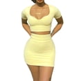 thumbnail image 1 of Txlixc Traje casual para mujer, manga corta, color sólido, tops cortos de corte bajo y falda corta de cintura alta Txlixc Moda, 1 of 9