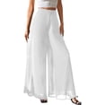 thumbnail image 2 of Miluxas Women's Chiffon Wide Leg Palazzo Pants Summer Beach Vacation Culottes Solid Casual Dressy Pants Zipperd Waist White, 2 of 6