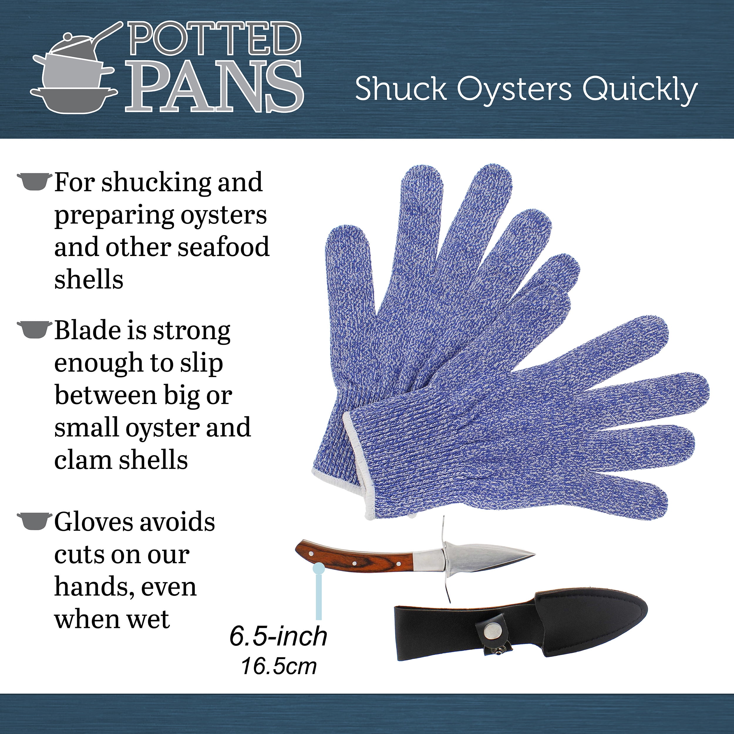 Rockland Guard Oyster Shucking Set- High Performance Level 5 Protection  Food Grade Cut Resistant Gloves with 3.5'' Stainless steel Oyster Knife