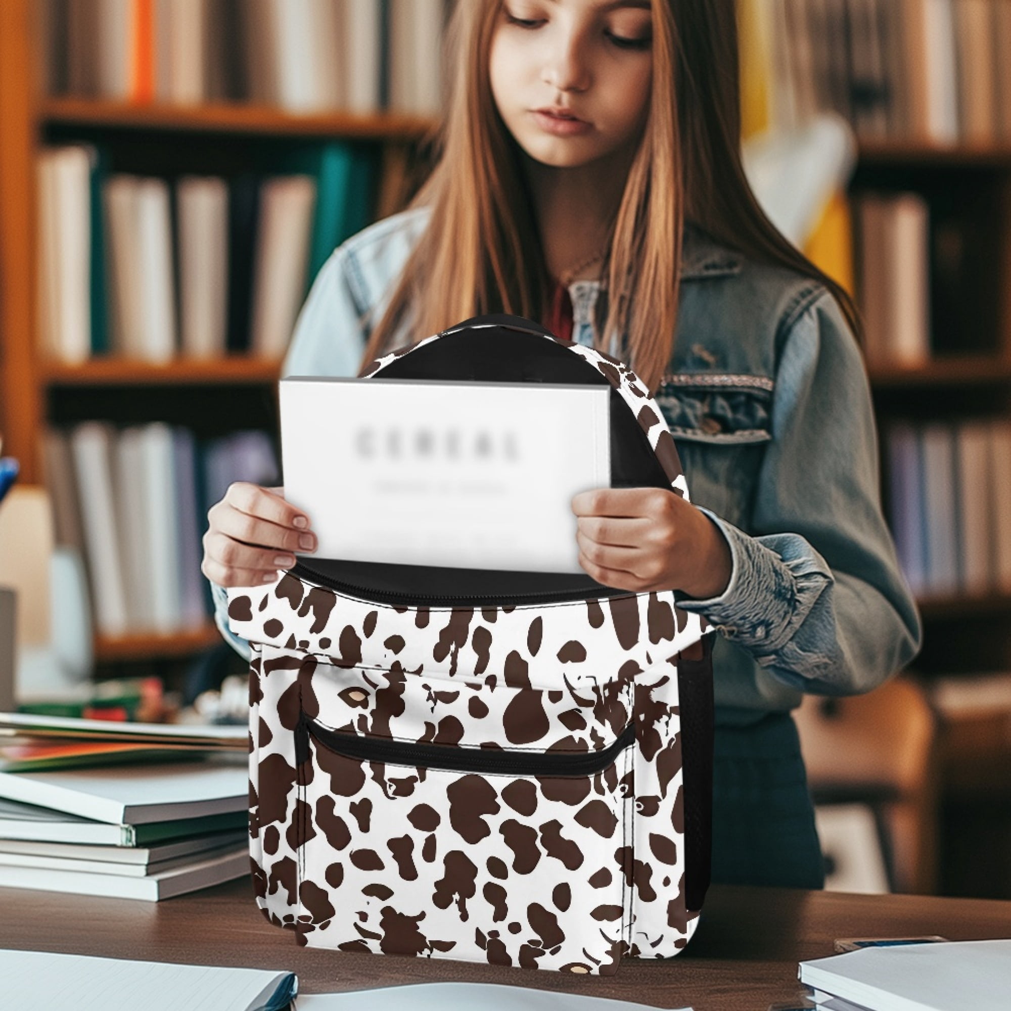 Uourmeti Trendy Casual Backpack with Cow Print Pattern - Durable Daily Backpack for School Travel and Outdoor Hiking