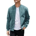 thumbnail image 2 of Huresd Mens Genuine Suede Bomber Jacket Leather Casual Varsity Vintage Smart Casual Light Blue M, 2 of 5