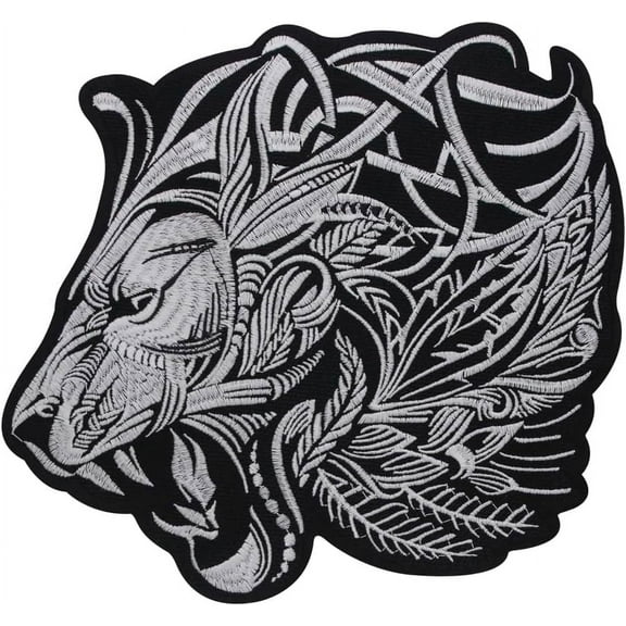 Black and White Lion Individuality Fabric Patches Sew on Iron on Patches for Hoodie Jacket Embroidery Patch Motorcycle Patch