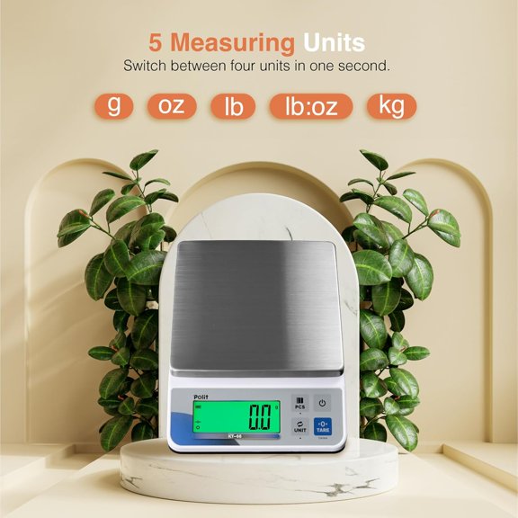 Polit Digital Kitchen Scale KT-66 30lb/13kg0.05oz/1g Precision Food Scale with LCD DisplayBattery or Plug-inStainless Steel TopGrams, Ounces, Pounds5 Units for Baking, Farming & Shipping Scale