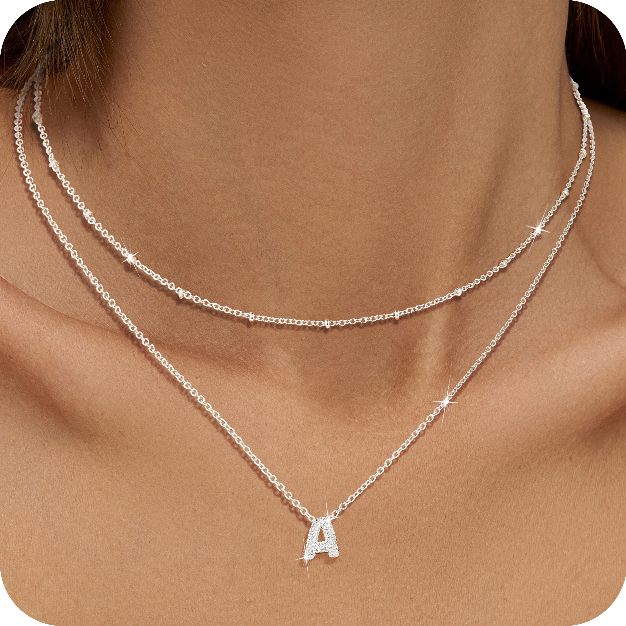 APSVO S925 Sterling Silver Plated Initial Necklaces for Women Girls CZ Letter A Necklace Set Birthday Graduation Jewelry Gifts Teen Her Wife Mom Girlfriend Female Adults Kids Ideas