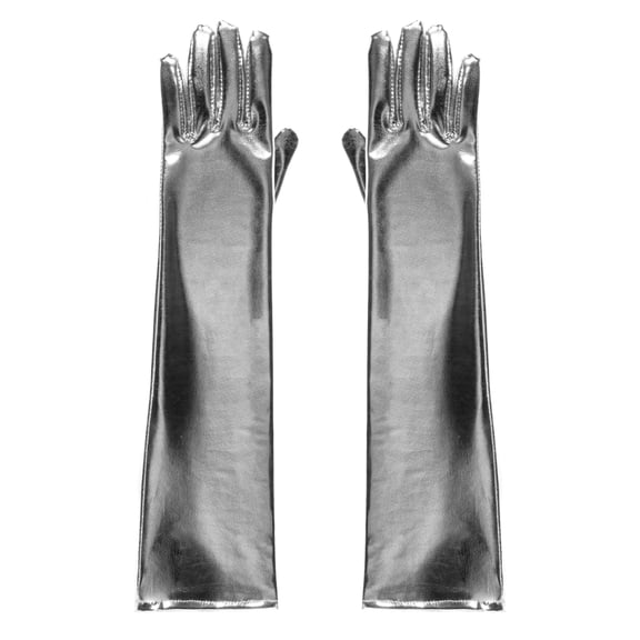 Underwraps Silver 3/4 Length Metallic Gloves For Adults, Shiny Costume Gloves For Halloween, Cosplay, Dance, Party & Stage Performance One Size