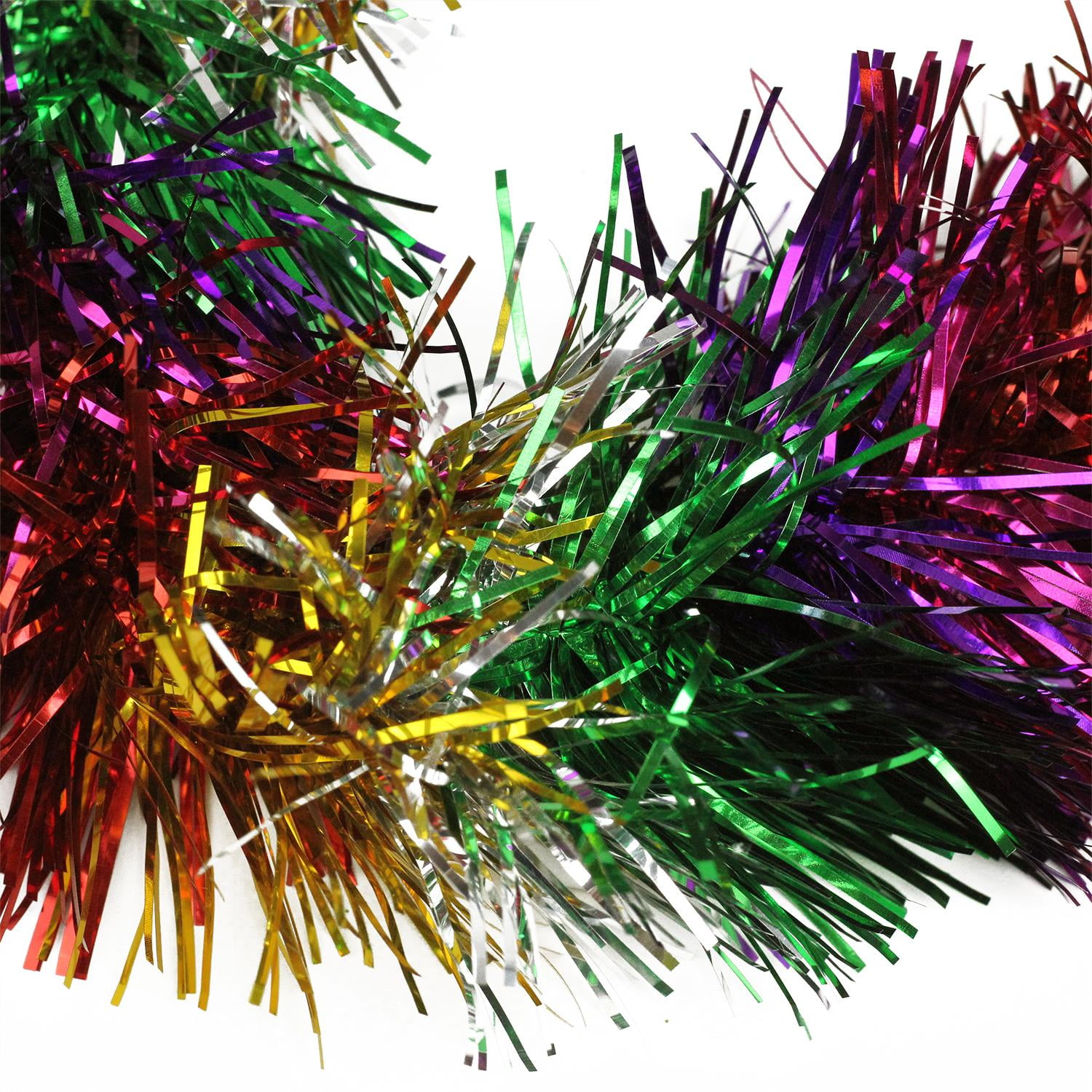 50' Traditional Shiny Rainbow Christmas Foil Tinsel Garland Unlit