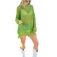 thumbnail image 1 of Coduop Women Knitted Swimsuit Cover-Ups Long Sleeve Tassel Hem Tops Sunscreen Blouse Coverup, 1 of 8