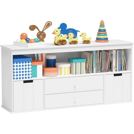 

bzfwm Toy Organizer with 2 Drawers Wooden Toy Organizer Bins Bookshelf for Reading Storing Playing White