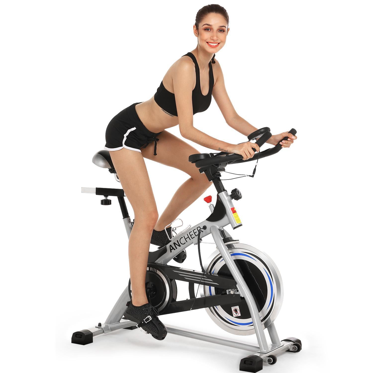 ANCHEER Indoor Cycling Bike Stationary Excerise Bike Quiet Smooth Belt Drive System Flywheel Exercise Bike with Heart Rate and LCD Monitor Adjustable Seat and Handlebars & Base for Home Workout 