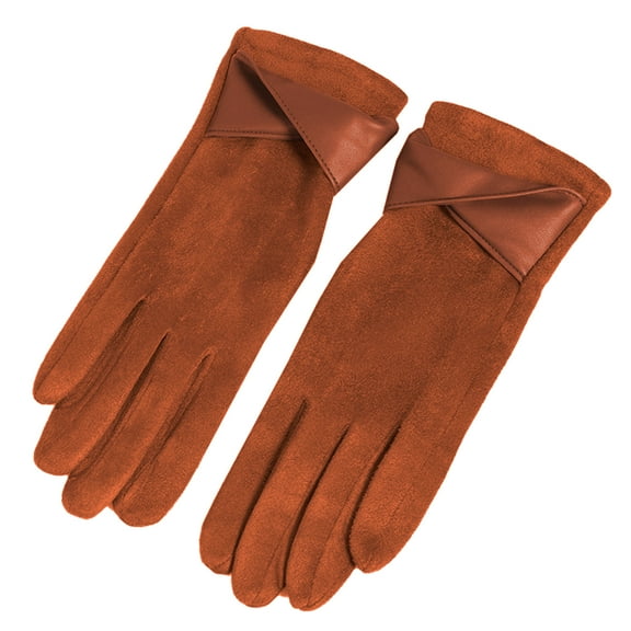 RUISINERY Women's Sueded Gloves with Fleece Lining for Warmth and Stylish Fashionable Bowknot Cuffs Hand Gloves for Daily Use