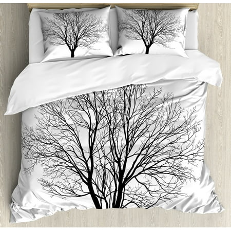 Black And White Queen Size Duvet Cover Set Monochrome Barren Maple Black And White Queen Size Duvet Cover Set Monochrome Barren Maple Tree Silhouette Hand Drawn