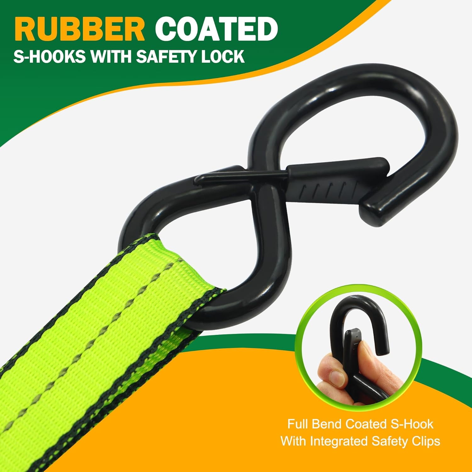 STARLEAPARTS Heavy Duty Automatic Ratchet Motorcycle Tie Down Straps (4 Pack, Green, 15ft) - 2100lb Break Strength, Auto-Ratcheting Type, Soft Loop Tie-Downs for Cargo, Trucks & Appliances