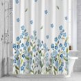 thumbnail image 3 of Light Blue Flowers Shower Curtain for Bathroom Decor, Green Leaf Spring Plant Country Floral Waterproof Fabric Shower Curtain, 54"x78" Set with 12 Hooks, 3 of 9