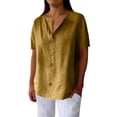 thumbnail image 4 of SCHUHLAND Women's V-Neck Button-Down T-Shirt - Casual Loose Fit Long Sleeve Top, Elegant Spring Autumn Blouse, Fashionable Pullover, S-5XL, 4 of 7