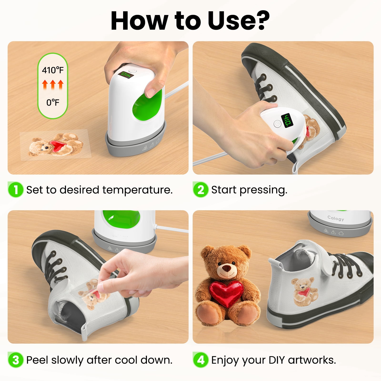 LC-dolida Heat Press, Mini Heat Transfer Machine with LED Display Heat-insulating Base, Automatic Shutdown Function 4 Heating Settings Fast Heating Speed for Diy Bag Hat Shoes T-Shirt, Green