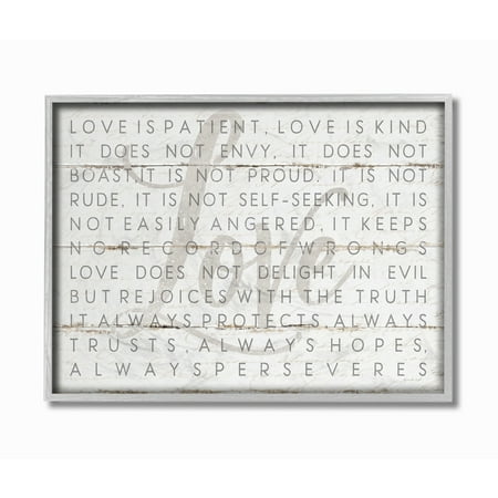 The Stupell Home Decor Love Is Patient Grey on White Planked Look Gray Framed Texturized Art