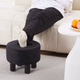 thumbnail image 2 of Round Linen Ottoman Foot Stool – Padded Footrest with Non-Skid Pine Legs, Soft Step Stool for Couch, Desk, Dorm, Office, Hallway Black, 2 of 5