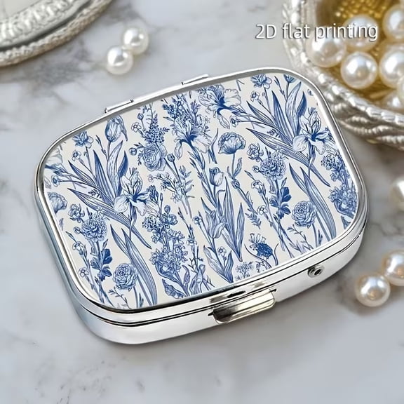 Flower Metal Pill Box 2 Compartment Medicine Case Travel Organizer