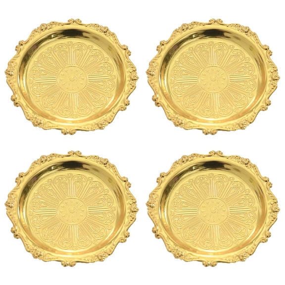 4Pcs Gold Small Metal Serving Tray 3.94", Vintage Stainless Steel Dessert Plates for Party Wedding, Decorative Jewelry Organizer, Mini Cake Stands