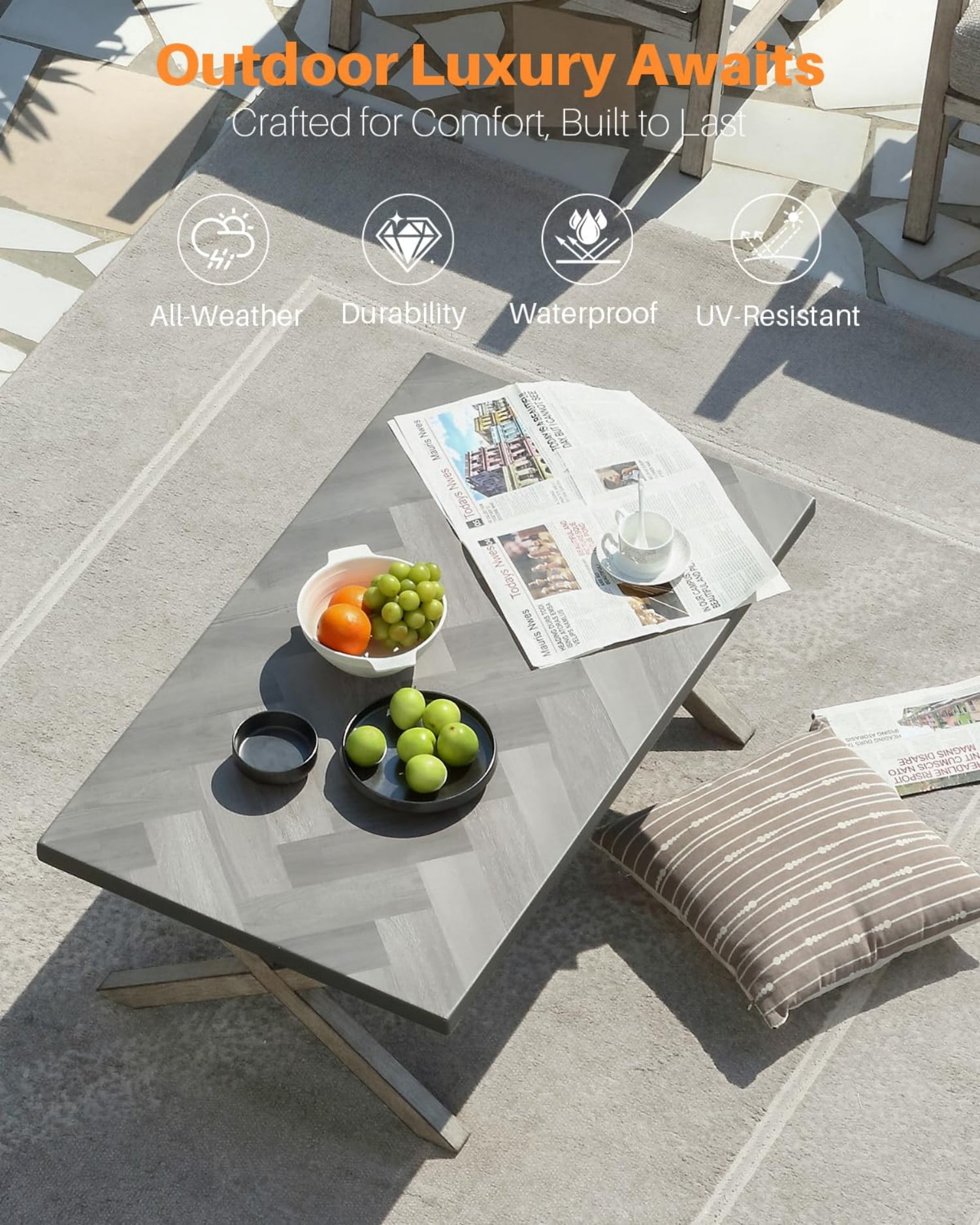 Aluminum Outdoor Coffee Table, Never Rust Rectangular Patio Coffee Table with Resin Top, All-Weather Outdoor Furniture Table for Patio, Poolside, Garden, Balcony, Porch, Dark Gray