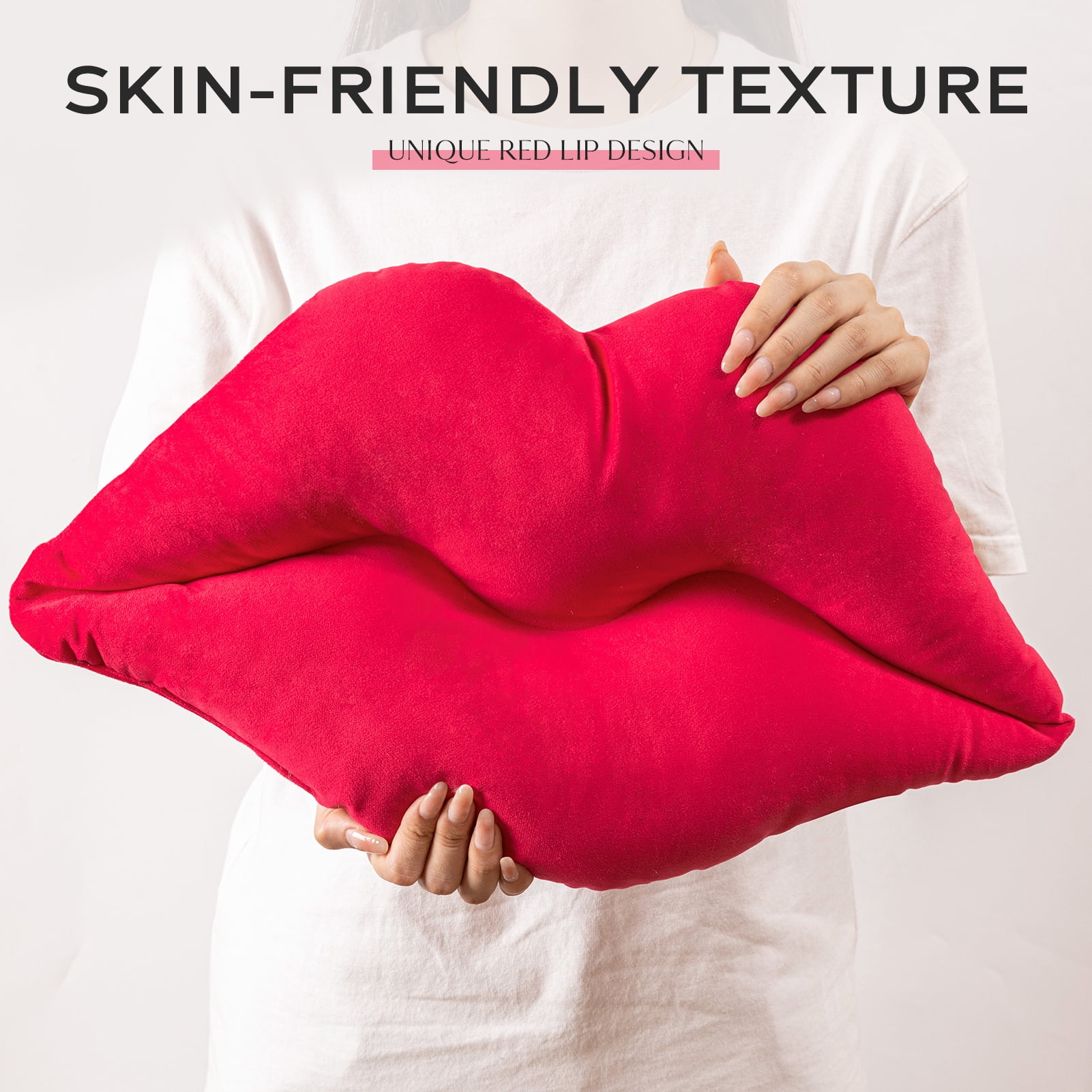 Phantoscope Lips Throw Pillows Smooth Soft Velvet Cushion with Insert Included, Decorative Lumbar Pillow for Couch Bed Living Room, Dark Red, 24 x 12 Inches