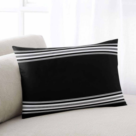Black White Stripes Throw Pillow Cover Case, Couch Sofa Bed Pillowcase, Soft Decorative Lumbar Pillow Protector, Minimalism Contemporary Farmhouse Art 12x20Inch Reversible Pillow Shams with Zipper