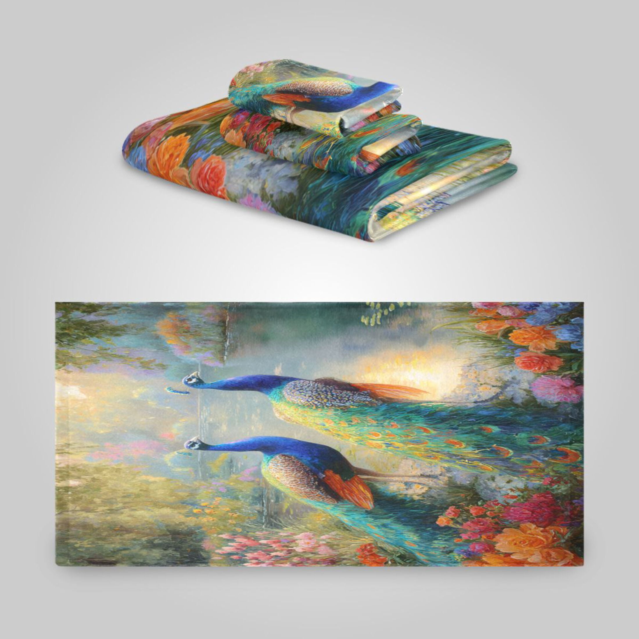 3 Sizes of Towel Sets Including Bath Towel Hand Towel and Washcloth for Daily Use Peacocks in Wonderland