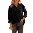 thumbnail image 1 of Pompotops Mode Femmes Col Rond Décontracté Uni Blouse à Manches Longues T-Shirt Poche Boutons Hauts, 1 of 8