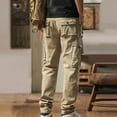 thumbnail image 6 of HAOTAGS Cargo Pants for Men, Multi-Pocket Elastic Waist Slim-Fit Casual Trousers Khaki M, 6 of 8