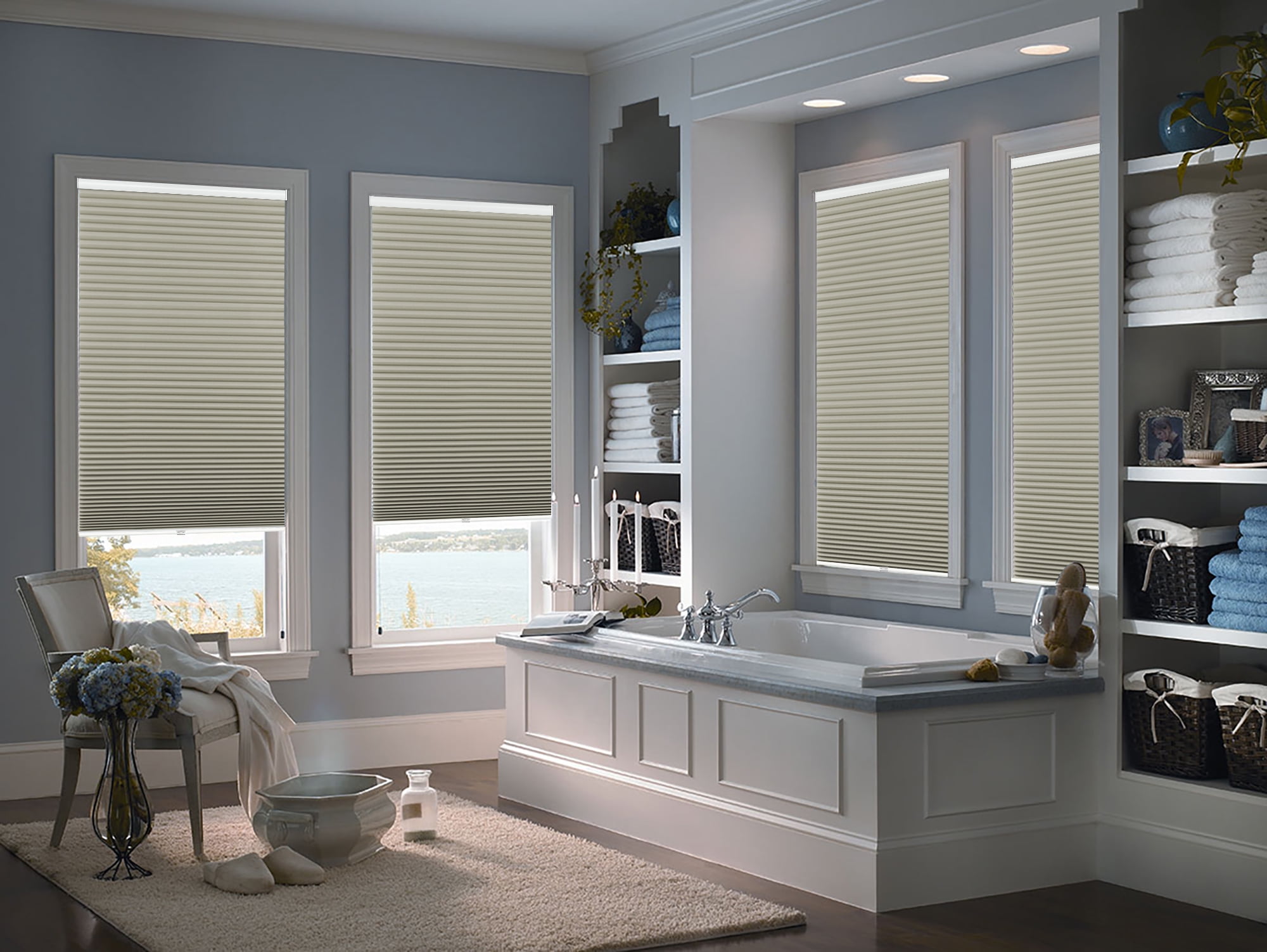 Keego Cordless Blackout Cellular Shades for Windows Bottom up Pleated Window Blinds Waterproof Thermal Insulated Honeycomb Blinds for Home, Office and Bedroom, Beige 43.5"W x 60"H