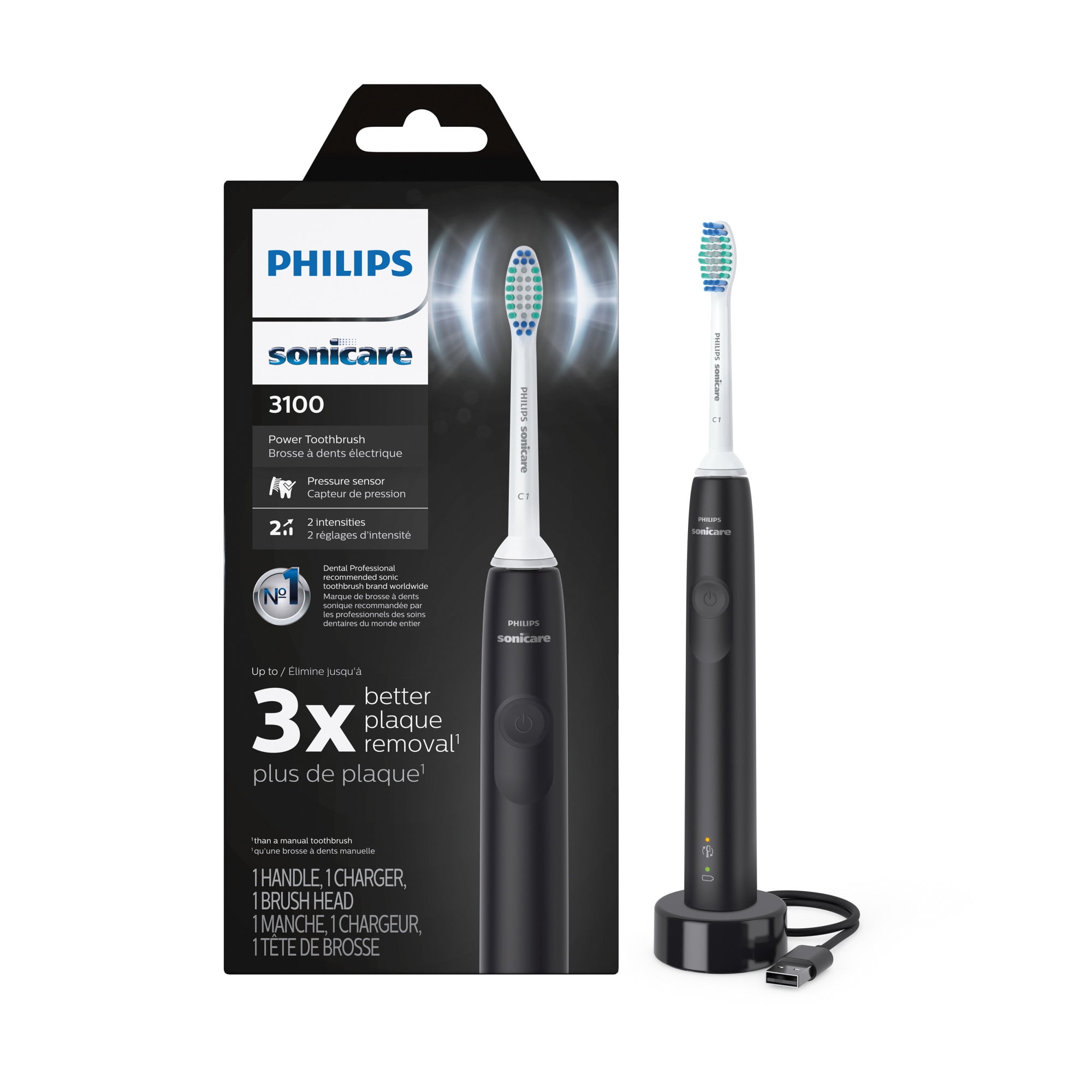 Philips Sonicare 3100 Rechargeable Electric Toothbrush, Black HX3681/04