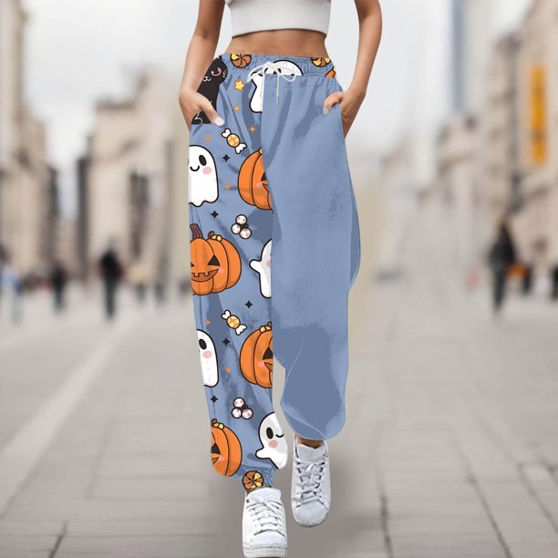 WILLBEST Pantalones Casuales para Mujer, Cómodos Pantalones Deportivos con Estampado de Halloween, Cintura Elástica Suave para Uso Diario. Chica