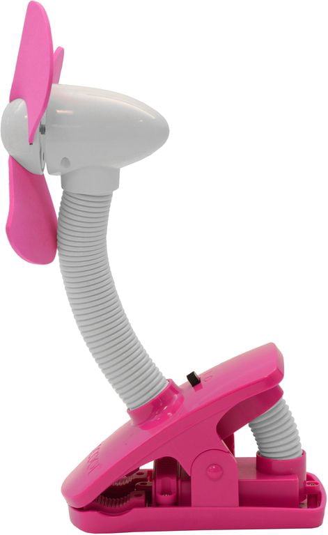 O2COOL 4 inch Portable Battery Powered Stroller Clip Fan, Pink and White