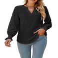 thumbnail image 2 of Women Fashion Shirts Solid Color Hollow-Out Long Sleeve Blouses, 2 of 7