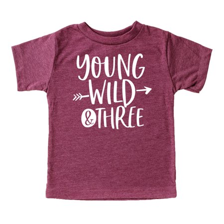 

Young Wild and Three Boys 3rd Birthday Shirt for Boys Third Birthday Outfit Vintage Burgundy Shirt 3T