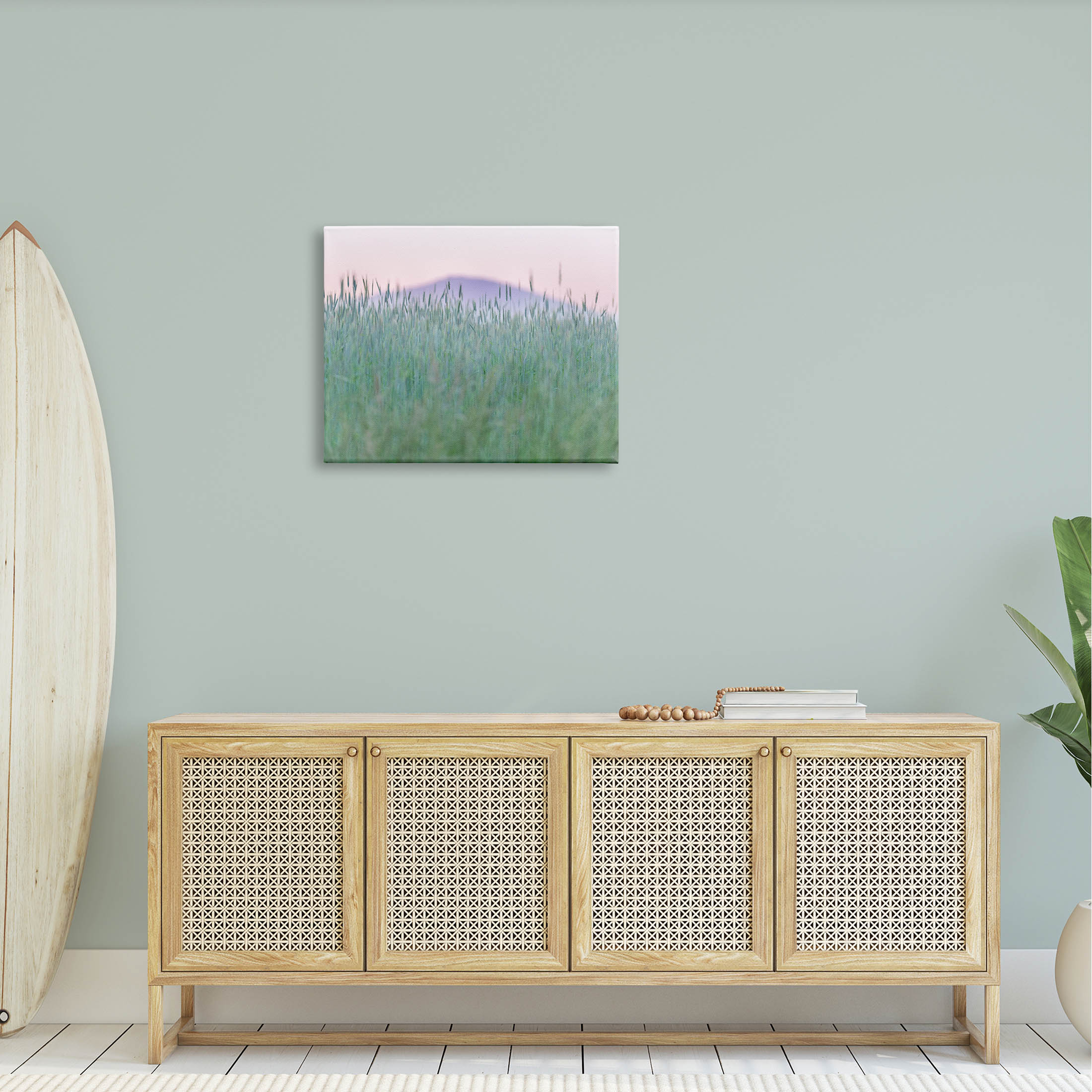 Wheat Field Pastel Mountain Peak Landscape Photograph Gallery Wrapped Canvas Print Wall Art