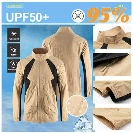 BiZtdJrK Fishing Outdoor Jackets for Men UPF 50+ Long Sleeve Sun Production Jacket Waterproof Lightweight Hiking UV Coats with Zipper Pockets White XL