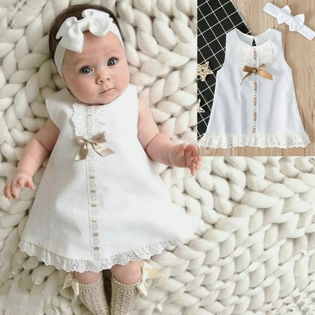 

Newborn Infant Baby Girls Sleeveless White Tutu Princess Dress and Headband Set for Birthday Wedding Baptism Dresses