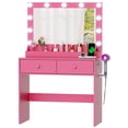 thumbnail image 3 of Ktaxon Get Ready with Me GRWM Makeup Vanity Desk with Lighted Mirror, Dressing Table W/Charging Station & Hair Dryer Rack,Pink, 3 of 8