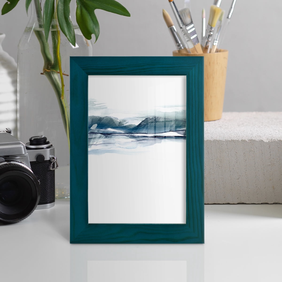 Stark Horizon I - Framed Print w/glass - Ocean Blue
