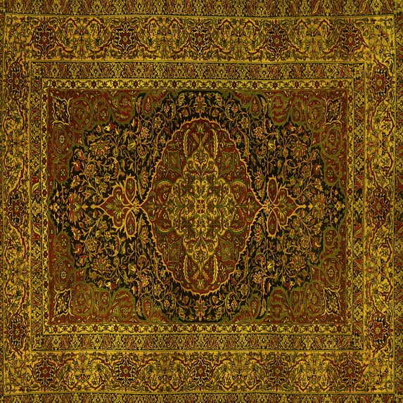 Ahgly Company Machine Washable Indoor Square Persian Yellow Traditional Area Rugs, 8' Square