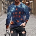 thumbnail image 1 of Blusas y camisas de manga larga con cuello redondo para hombre, estilo casual, cuello redondo, manga larga, para Halloween, con estampado, de poliéster, 1 of 5